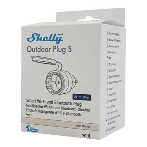 Inteligentne gniazdko zewnętrzne Shelly Plug S MTR Gen3 IP44 12A Inteligentne gniazdko zewnętrzne Shelly Plug S MTR Gen3 IP44 12A