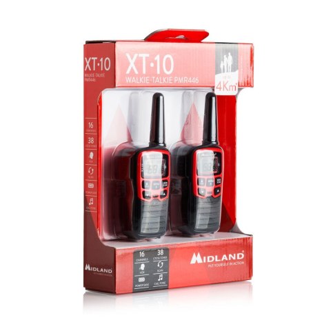 Midland XT10 krótkofalówka 16 kan. 446.00625 - 446.09375 MHz Czarny, Czerwony Midland XT10 krótkofalówka 16 kan. 446.00625 - 446.09375 MHz Czarny, Czerwony