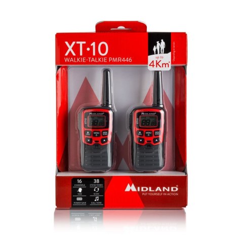 Midland XT10 krótkofalówka 16 kan. 446.00625 - 446.09375 MHz Czarny, Czerwony Midland XT10 krótkofalówka 16 kan. 446.00625 - 446.09375 MHz Czarny, Czerwony