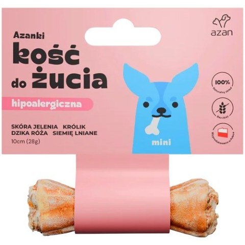 AZANKI Kość hipoalergiczna ze skóry jelenia z królikiem i siemieniem lnianym MINI 10cm AZANKI Kość hipoalergiczna ze skóry jelenia z królikiem i siemieniem lnianym MINI 10cm