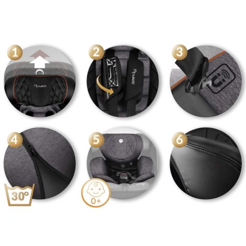 Fotelik samochodowy Nukido Prestige Line czarno-szary 0-36 kg ISOFIX