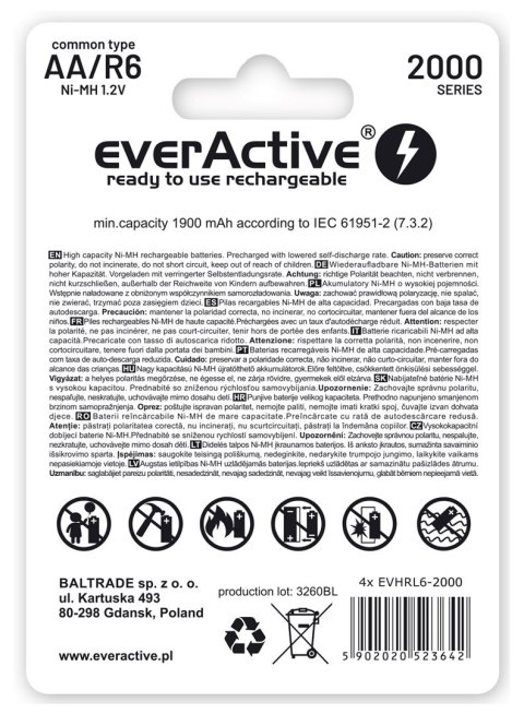 Zestaw akumulatorków everActive EVHRL6-2000 (2000mAh ; Ni-MH) Zestaw akumulatorków everActive EVHRL6-2000 (2000mAh ; Ni-MH)