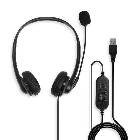 Lindy 42870 słuchawki/zestaw słuchawkowy Przewodowa Opaska na głowę Połączenia/muzyka USB Typu-A Czarny Lindy 42870 słuchawki/zestaw słuchawkowy Przewodowa Opaska na głowę Połączenia/muzyka USB Typu-A Czarny