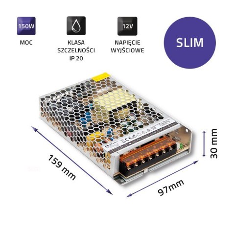QOLTEC ZASILACZ IMPULSOWY LED IP20 | 150W | 12V | 12.5A | SLIM QOLTEC ZASILACZ IMPULSOWY LED IP20 | 150W | 12V | 12.5A | SLIM