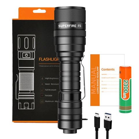 Latarka Superfire F5, 1100lm, USB Latarka Superfire F5, 1100lm, USB