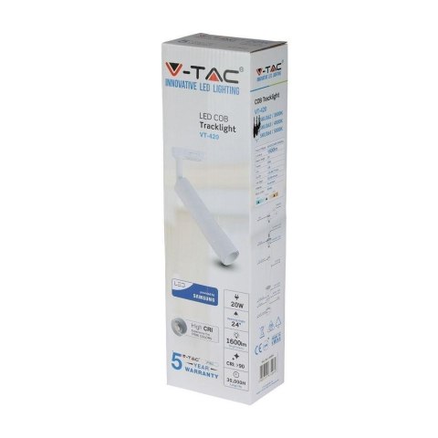 Oprawa V-TAC VT-420-W szynosystem 3F 20W LED SAMSUNG CHIP CRI90+ 3000K 1600lm (SKU 362) Biały Oprawa V-TAC VT-420-W szynosystem 3F 20W LED SAMSUNG CHIP CRI90+ 3000K 1600lm (SKU 362) Biały