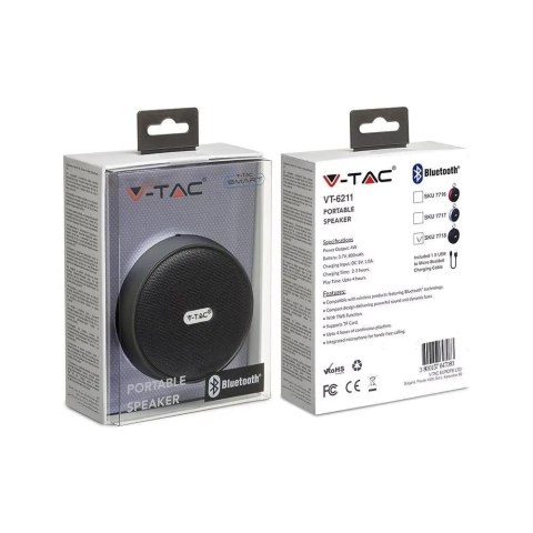 Bezprzewodowy głośnik V-TAC VT-6211 4W 800mAh Bluetooth (SKU 7718) Czarny Bezprzewodowy głośnik V-TAC VT-6211 4W 800mAh Bluetooth (SKU 7718) Czarny