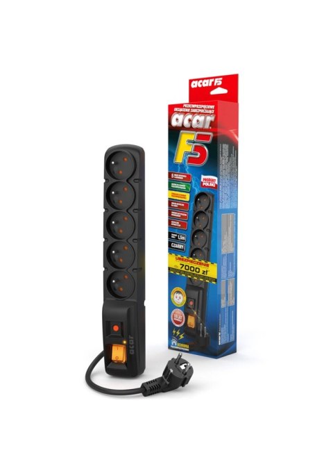 Listwa zasilająca Acar F5 (1,5m ; czarny) Listwa zasilająca Acar F5 (1,5m ; czarny)