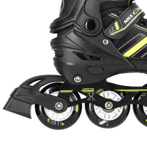 ŁYŻWOROLKI NILS EXTREME NH18191 2W1 CZARNO-LIMONKOWE ROZM. M (34-38) Z WYMIENNĄ PŁOZĄ HOKEJOWĄ