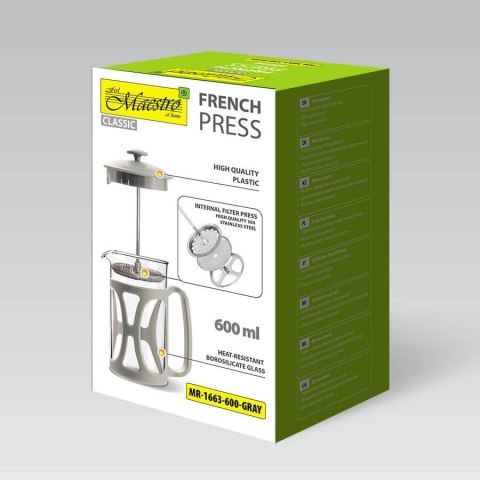 Prasa francuska MAESTRO 600ML MR-1663-600-GRAY Prasa francuska MAESTRO 600ML MR-1663-600-GRAY