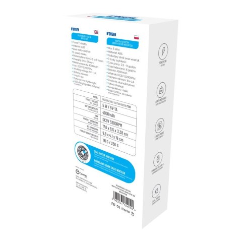 Wentylator ręczny akumulator USB NOVEEN F220