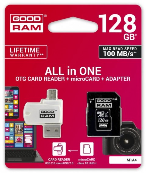 Karta microSDHC 128GB CL10 + adapter + czytnik Karta microSDHC 128GB CL10 + adapter + czytnik