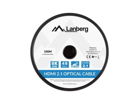 LANBERG KABEL HDMI M/M V2.1 100M 8K OPTYCZNY AOC CA-HDMI-30FB-1000-BK LANBERG KABEL HDMI M/M V2.1 100M 8K OPTYCZNY AOC CA-HDMI-30FB-1000-BK