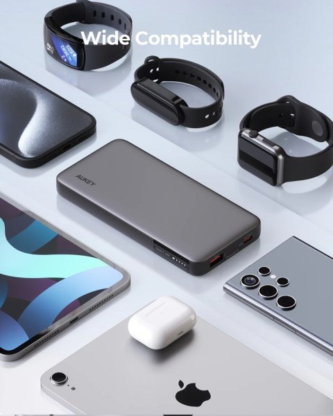 AUKEY POWERBANK 10 000 MAH, USB-C PD 30W, USB-A 22W, SZARY AUKEY POWERBANK 10 000 MAH, USB-C PD 30W, USB-A 22W, SZARY