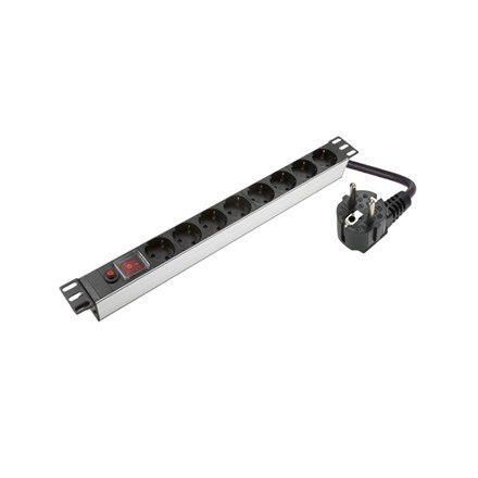 Sieci SOMI | Aluminiowy panel zasilający 1U, 19", 8x Schuko | PDU08SASO | Srebro | Z przełącznikiem i zabezpieczeniem przeciwprz Sieci SOMI | Aluminiowy panel zasilający 1U, 19", 8x Schuko | PDU08SASO | Srebro | Z przełącznikiem i zabezpieczeniem przeciwprz