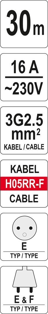 Yato YT-8106 rozgałęziacz 30 m 4 x gniazdo sieciowe Wewnątrz/Na wolnym powietrzu Czarny, Czerwony, Biały Yato YT-8106 rozgałęziacz 30 m 4 x gniazdo sieciowe Wewnątrz/Na wolnym powietrzu Czarny, Czerwony, Biały