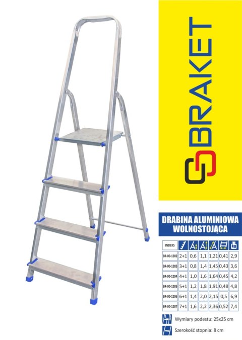 DRABINA ALUMINIOWA WOLNOSTOJĄCA 191CM 5 STOPNI + PODEST DRABINA ALUMINIOWA WOLNOSTOJĄCA 191CM 5 STOPNI + PODEST