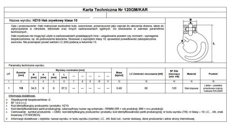 HAK ZRYWKOWY 7/8MM HZ10 LC60KN TITANOBOA KL.10 HAK ZRYWKOWY 7/8MM HZ10 LC60KN TITANOBOA KL.10