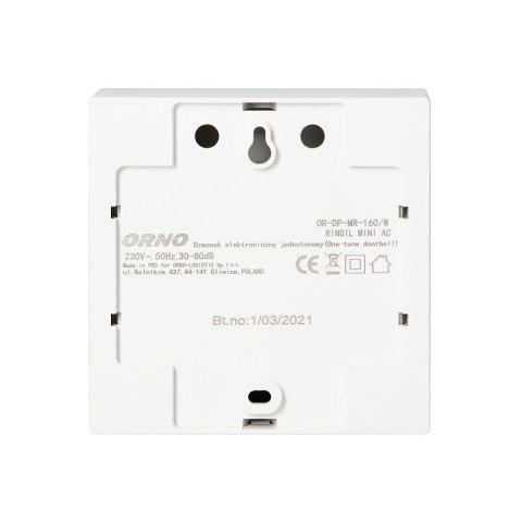 DZWONEK ELEKTRONICZNY JEDNOTONOWY 230V BIAŁY RINGIL MINI DZWONEK ELEKTRONICZNY JEDNOTONOWY 230V BIAŁY RINGIL MINI