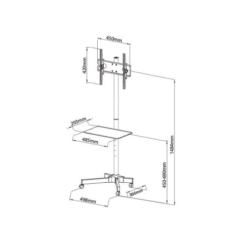 Stojak mobilny LCD/LED 23-55cali regulowany z półką, czarny Stojak mobilny LCD/LED 23-55cali regulowany z półką, czarny