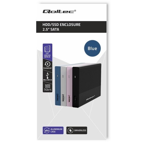 Obudowa | Kieszeń na dysk SSD HDD 2.5" | SATA | USB 3.0 | Super speed 5Gb/s | 2TB | Niebieskia Obudowa | Kieszeń na dysk SSD HDD 2.5" | SATA | USB 3.0 | Super speed 5Gb/s | 2TB | Niebieskia