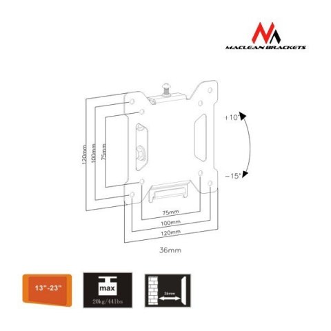 Uchwyt do telewizora lub monitora 13-27" MC-596 czarny 20kg max vesa 100x100 TV Uchwyt do telewizora lub monitora 13-27" MC-596 czarny 20kg max vesa 100x100 TV