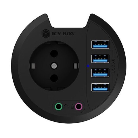 Hub biurkowy IB-HUB1430 80 mm, 4x USB 3.0 Type-A, Audio in /out, kontakt 220V Hub biurkowy IB-HUB1430 80 mm, 4x USB 3.0 Type-A, Audio in /out, kontakt 220V