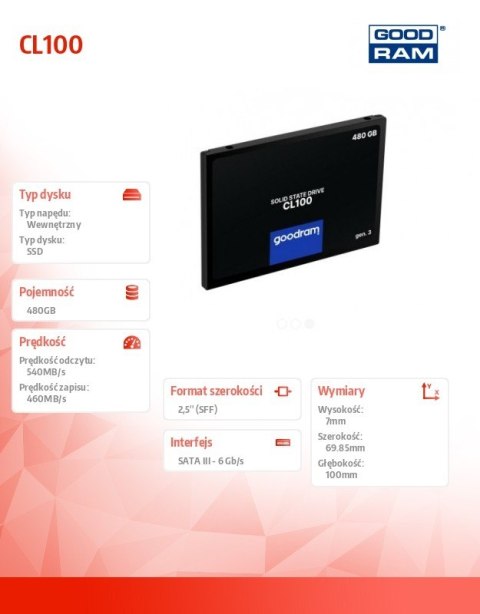Dysk CL100 G3 480GB SATA3 2,5 Dysk CL100 G3 480GB SATA3 2,5