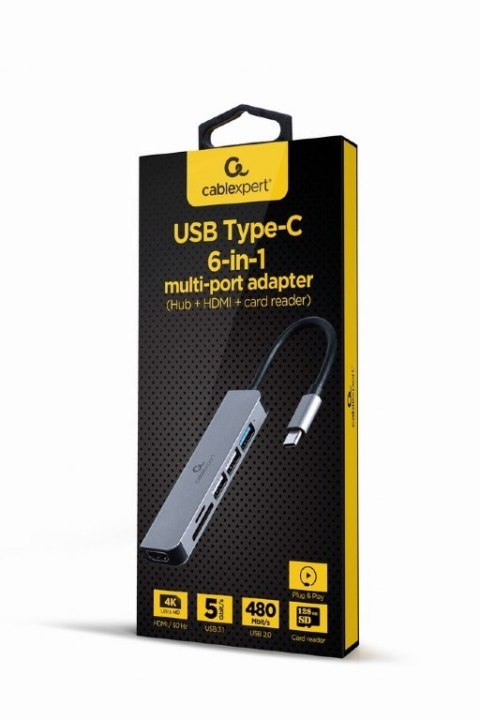 Adapter wieloportowy USB-C 6w1, HDMI, USB 3.1, USB 2.0x2, czytnik kart Adapter wieloportowy USB-C 6w1, HDMI, USB 3.1, USB 2.0x2, czytnik kart