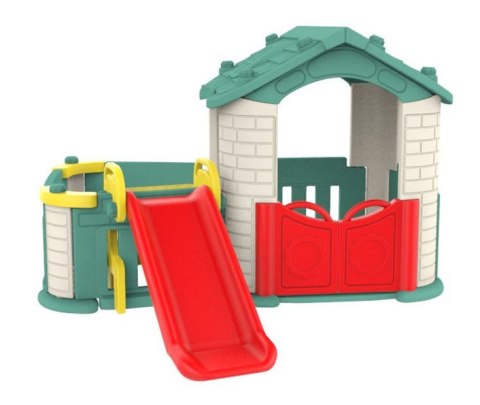 Domek ogrodowy 3w1 dla dzieci Zielony dach + Zjeżdżalnia + Ogródek z płotkiem Domek ogrodowy 3w1 dla dzieci Zielony dach + Zjeżdżalnia + Ogródek z płotkiem