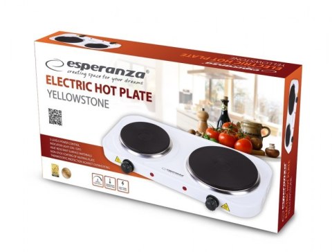 Kuchenka elektryczna Esperanza YELLOWSTONE EKH007W (Płyta elektryczna; 2 pola grzejne; 1000W, 1500W; kolor biały) Kuchenka elektryczna Esperanza YELLOWSTONE EKH007W (Płyta elektryczna; 2 pola grzejne; 1000W, 1500W; kolor biały)