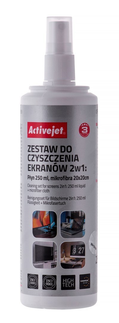 Activejet AOC-269 Zestaw do czyszczenia ekranów 2w1 250 ml., 20x20 cm Activejet AOC-269 Zestaw do czyszczenia ekranów 2w1 250 ml., 20x20 cm