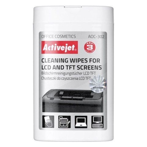 Activejet AOC-302 chusteczki do matryc LCD. (100 szt.) Nawilżane chusteczki do matryc, usuwające wszelkiego rodzaju zanieczyszcz Activejet AOC-302 chusteczki do matryc LCD. (100 szt.) Nawilżane chusteczki do matryc, usuwające wszelkiego rodzaju zanieczyszcz