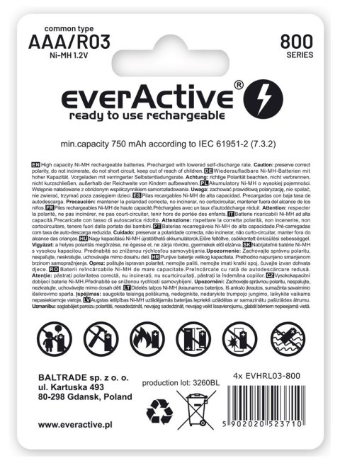 Zestaw akumulatorków everActive EVHRL03-800 (800mAh ; Ni-MH LSD) Zestaw akumulatorków everActive EVHRL03-800 (800mAh ; Ni-MH LSD)