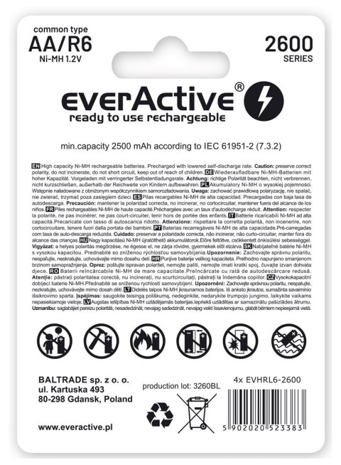 Zestaw akumulatorków everActive Professional line EVHRL6-2600 (2600mAh ; Ni-MH) Zestaw akumulatorków everActive Professional line EVHRL6-2600 (2600mAh ; Ni-MH)