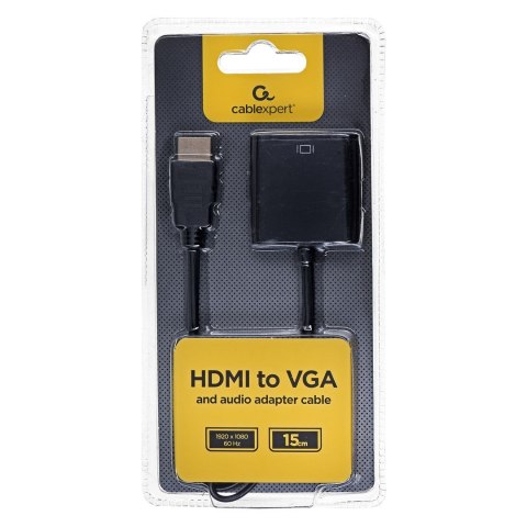 Adapter GEMBIRD A-HDMI-VGA-03 (HDMI M - D-Sub (VGA) F; 0,15m; kolor czarny) Adapter GEMBIRD A-HDMI-VGA-03 (HDMI M - D-Sub (VGA) F; 0,15m; kolor czarny)