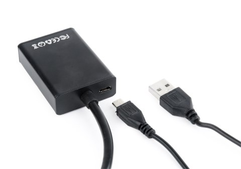 Adapter GEMBIRD A-VGA-HDMI-01 (HDMI F - D-Sub (VGA), Jack stereo 3,5 mm, USB 2.0 M; 0,15m; kolor czarny) Adapter GEMBIRD A-VGA-HDMI-01 (HDMI F - D-Sub (VGA), Jack stereo 3,5 mm, USB 2.0 M; 0,15m; kolor czarny)