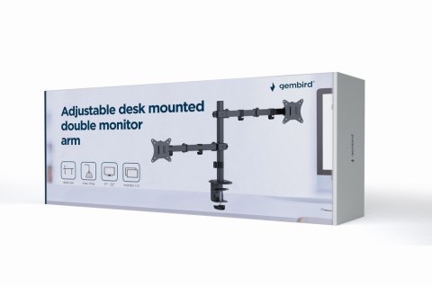 GEMBIRD BIURKOWE REGULOWANE RAMIĘ/UCHWYT NA 2 MONITORY 17-32, VESA 100X100MM, DO 9 KG GEMBIRD BIURKOWE REGULOWANE RAMIĘ/UCHWYT NA 2 MONITORY 17-32, VESA 100X100MM, DO 9 KG