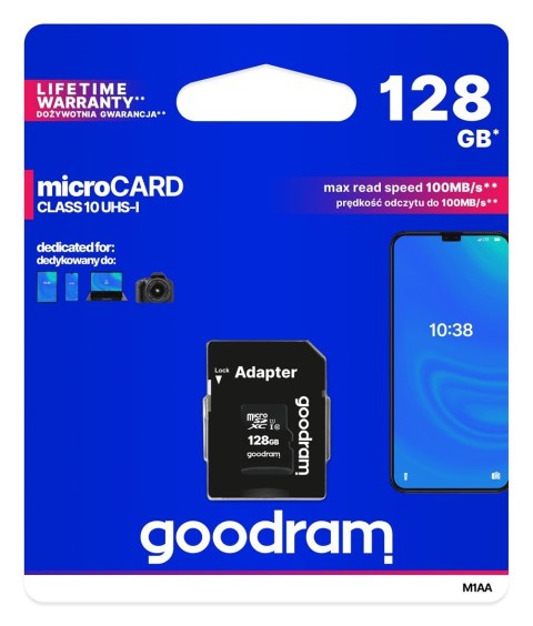 Karta pamięci GoodRam M1AA-1280R12 (128GB; Class 10; Adapter) Karta pamięci GoodRam M1AA-1280R12 (128GB; Class 10; Adapter)