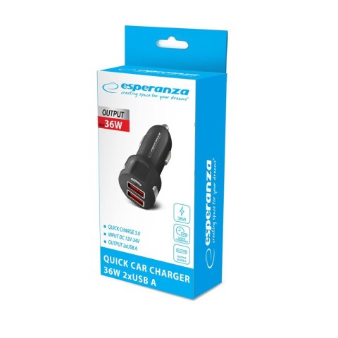 ESPERANZA ŁADOWARKA SAMOCHODOWA 36W 2X USB-A 18W EZC110K ESPERANZA ŁADOWARKA SAMOCHODOWA 36W 2X USB-A 18W EZC110K