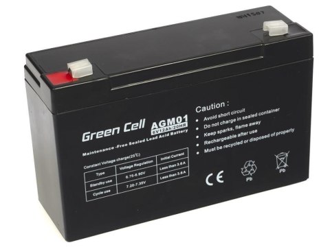 GREEN CELL AKUMULATOR ŻELOWY AGM01 6V 12AH GREEN CELL AKUMULATOR ŻELOWY AGM01 6V 12AH