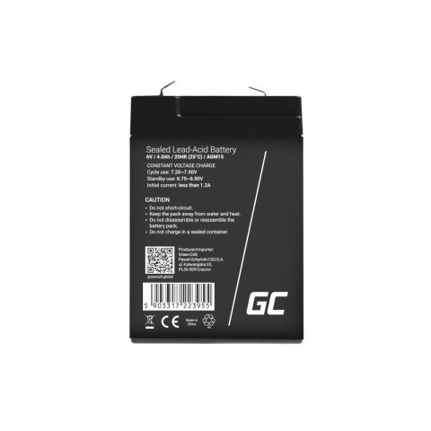 GREEN CELL AKUMULATOR ŻELOWY AGM15 6V 4AH GREEN CELL AKUMULATOR ŻELOWY AGM15 6V 4AH