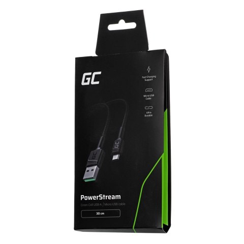 GREEN CELL KABEL KABGC23 GC POWERSTREAM USB-A - MICRO USB 30CM, SZYBKIE ŁADOWANIE ULTRA CHARGE, QC 3.0 GREEN CELL KABEL KABGC23 GC POWERSTREAM USB-A - MICRO USB 30CM, SZYBKIE ŁADOWANIE ULTRA CHARGE, QC 3.0