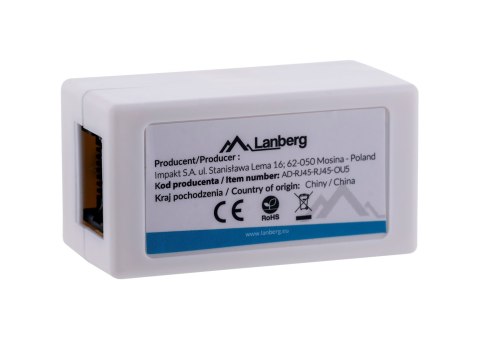 LANBERG ZŁĄCZKA SIECIOWA PRZELOTKA 2X RJ45 KAT.5E UTP AD-RJ45-RJ45-OU5 LANBERG ZŁĄCZKA SIECIOWA PRZELOTKA 2X RJ45 KAT.5E UTP AD-RJ45-RJ45-OU5