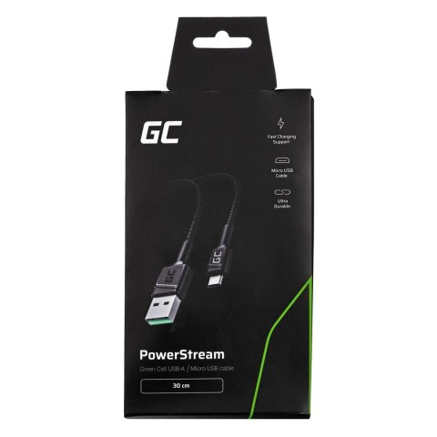 GREEN CELL KABEL KABGC23 GC POWERSTREAM USB-A - MICRO USB 30CM, SZYBKIE ŁADOWANIE ULTRA CHARGE, QC 3.0 GREEN CELL KABEL KABGC23 GC POWERSTREAM USB-A - MICRO USB 30CM, SZYBKIE ŁADOWANIE ULTRA CHARGE, QC 3.0