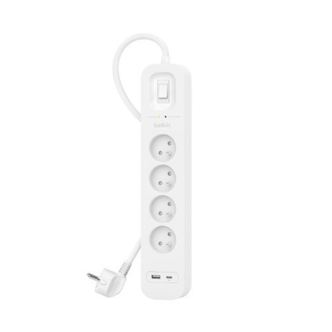 Listwa zasilająca Belkin Power Surge 4-PORT + 1xUSB-A +1xUSB-C 2.4A PD 525J 2m White Listwa zasilająca Belkin Power Surge 4-PORT + 1xUSB-A +1xUSB-C 2.4A PD 525J 2m White