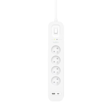 Listwa zasilająca Belkin Power Surge 4-PORT + 1xUSB-A +1xUSB-C 2.4A PD 525J 2m White Listwa zasilająca Belkin Power Surge 4-PORT + 1xUSB-A +1xUSB-C 2.4A PD 525J 2m White