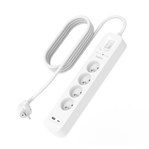 Listwa zasilająca Belkin Power Surge 4-PORT + 1xUSB-A +1xUSB-C 2.4A PD 525J 2m White Listwa zasilająca Belkin Power Surge 4-PORT + 1xUSB-A +1xUSB-C 2.4A PD 525J 2m White