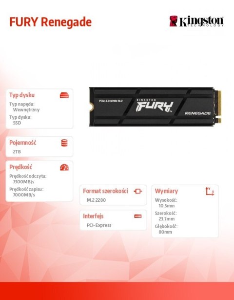 Dysk SSD FURY Renegade 2TB PCI-e 4.0 NVMe 7300/7000 Dysk SSD FURY Renegade 2TB PCI-e 4.0 NVMe 7300/7000