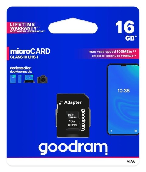 Karta pamięci Goodram microSD 16GB (M1AA-0160R12) Karta pamięci Goodram microSD 16GB (M1AA-0160R12)